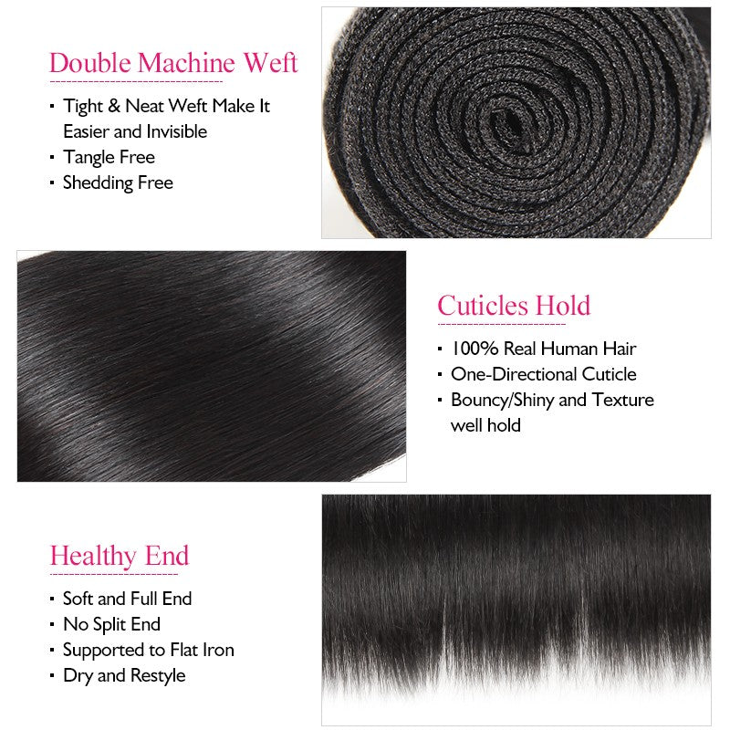 9A Allove Straight Hair 3 Bundles Human Hair With One FREE Closure