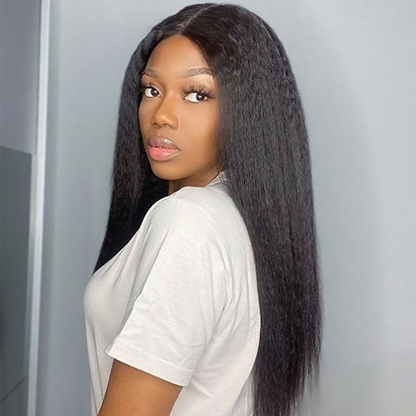 Pre Bleached Knots Kinky Straight Wear & Go Wigs HD 5x5 Lace Closure Wigs Yaki Human Hair