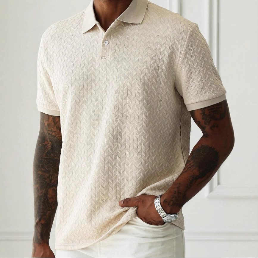 Men's solid-color short-sleeve shirt with a collar and front button closure
