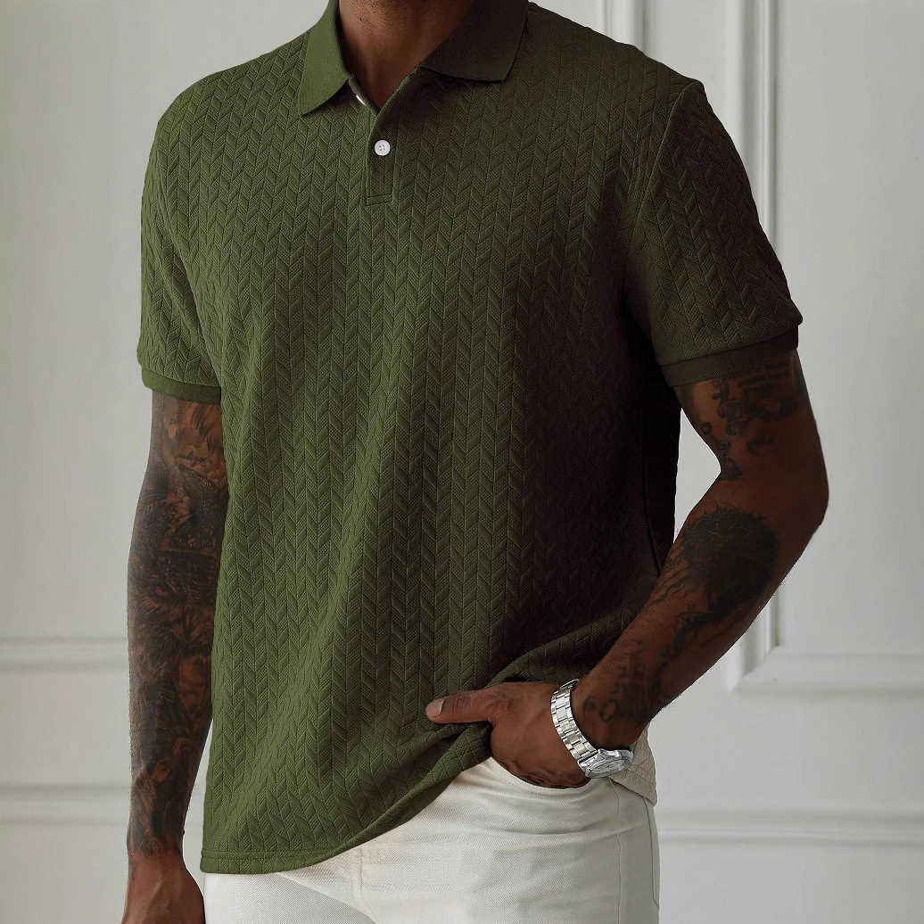 Men's solid-color short-sleeve shirt with a collar and front button closure
