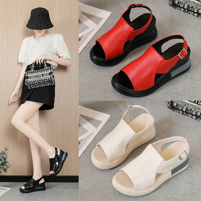 【🎉 Summer Best-Seller】 Women's Genuine Leather Wedge Sandals