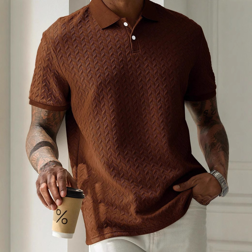 Men's solid-color short-sleeve shirt with a collar and front button closure
