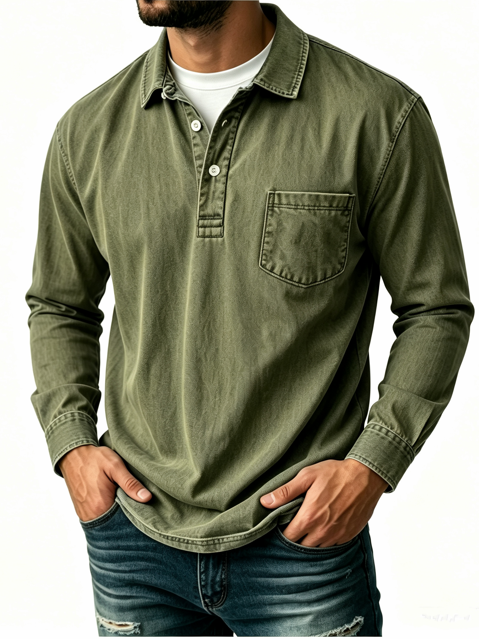 【Clearance sale, 49% off🎉🎉🎉】Men's Casual Washed Cotton-Linen Polo Shirt