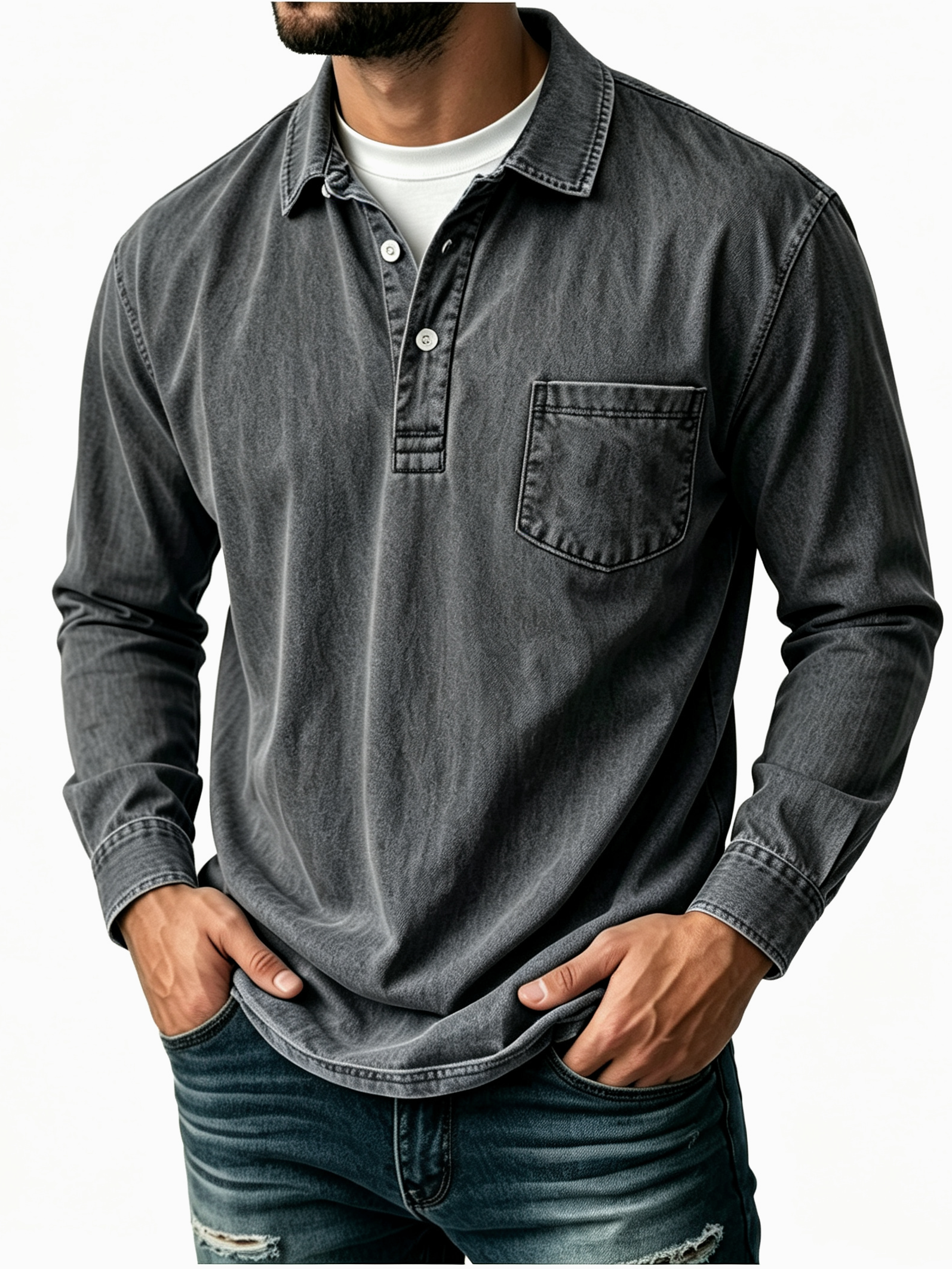 【Clearance sale, 49% off🎉🎉🎉】Men's Casual Washed Cotton-Linen Polo Shirt