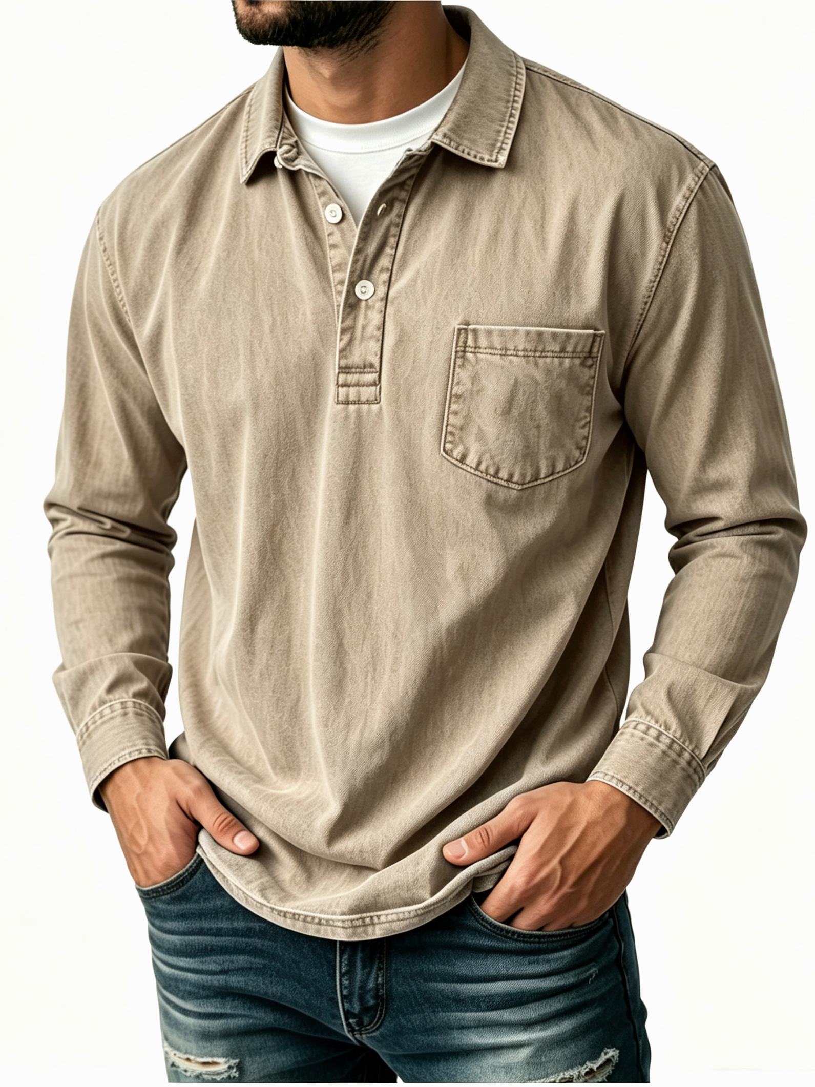 【Clearance sale, 49% off🎉🎉🎉】Men's Casual Washed Cotton-Linen Polo Shirt