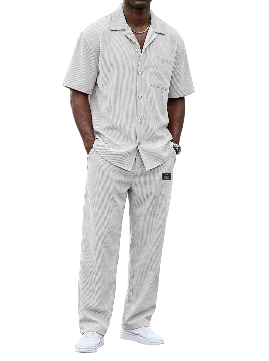 Zeitlich begrenzter Rabatt von 49 %🎉Herren Vintage Corduroy Freizeit Kurzarmhemd und lockere gerade Hosen Set
