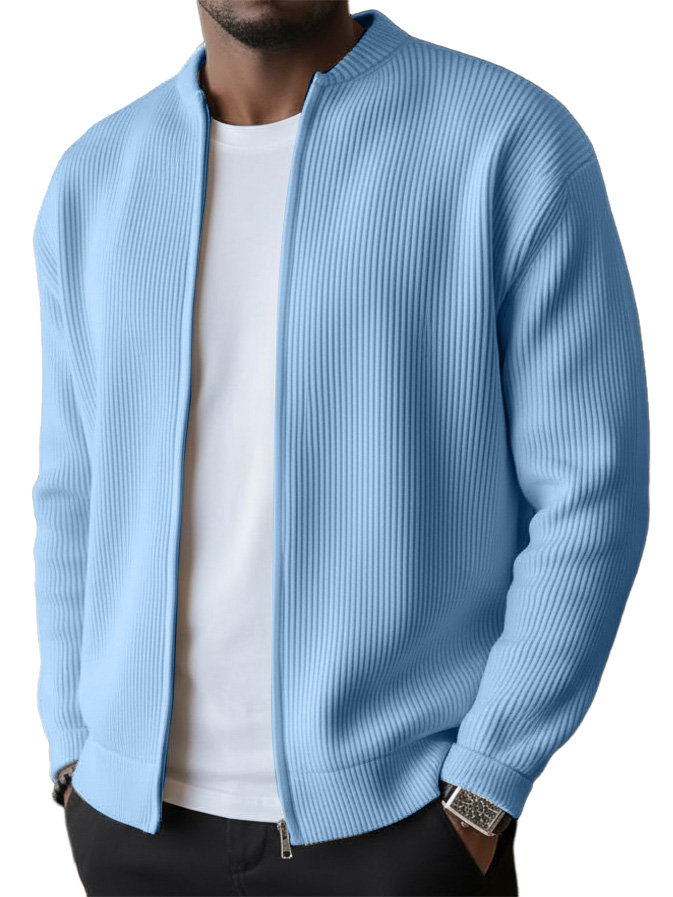 【Hot Seller: 49% Off🎉🎉🎉】Men's Simple Casual Ribbed Stand Collar Zipper  Long Sleeved Jacket
