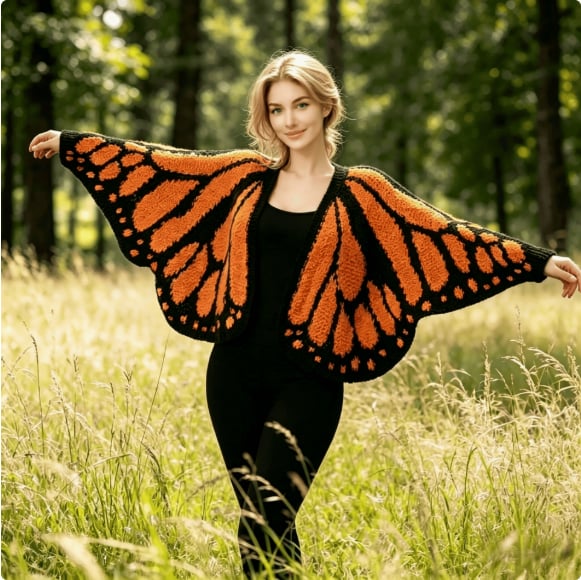 🧶🦋Butterfly Knitted Shawl Cape cardigan Outerwear