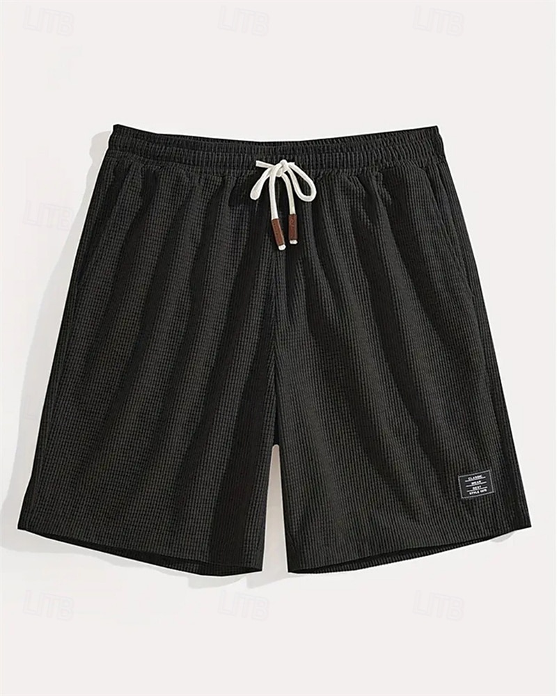 Men's Waffle Shorts Shorts Summer Shorts Casual Shorts Pocket Elastic Waist Drawstring Plain Comfort Breathable Knee Length Outdoor Vacation Sport Casual Black White Micro-elastic 2026 - BHD 9.19 &ndash;P9