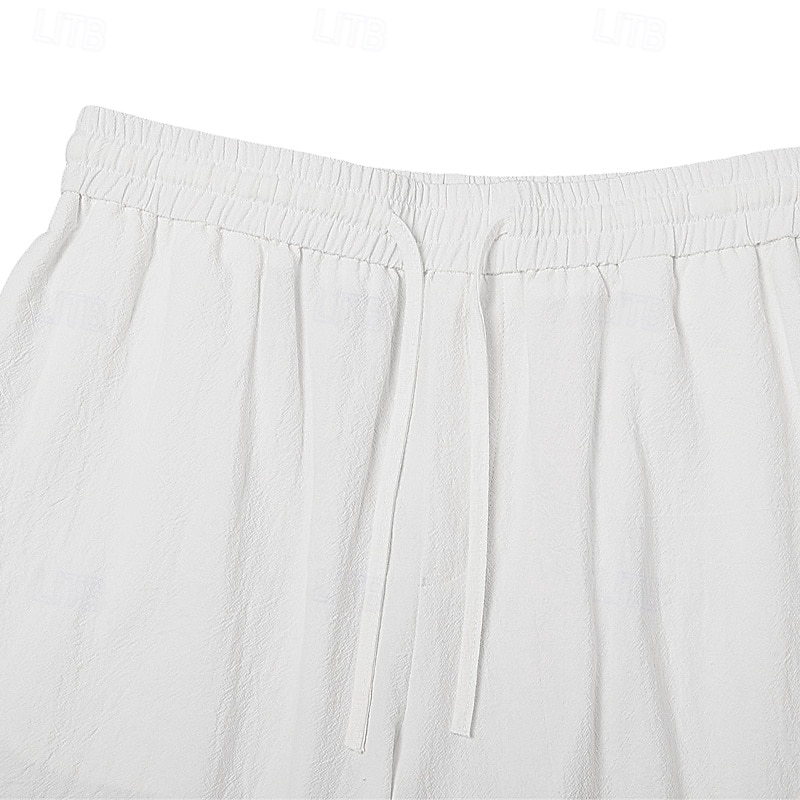 Men's Shorts Linen Shorts Summer Shorts Beach Shorts Buttons Drawstring Elastic Waist Plain Comfort Breathable Knee Length Outdoor Daily Beach Vacation Fashion Black White Micro-elastic 2026 - BHD 6.4 &ndash;P14