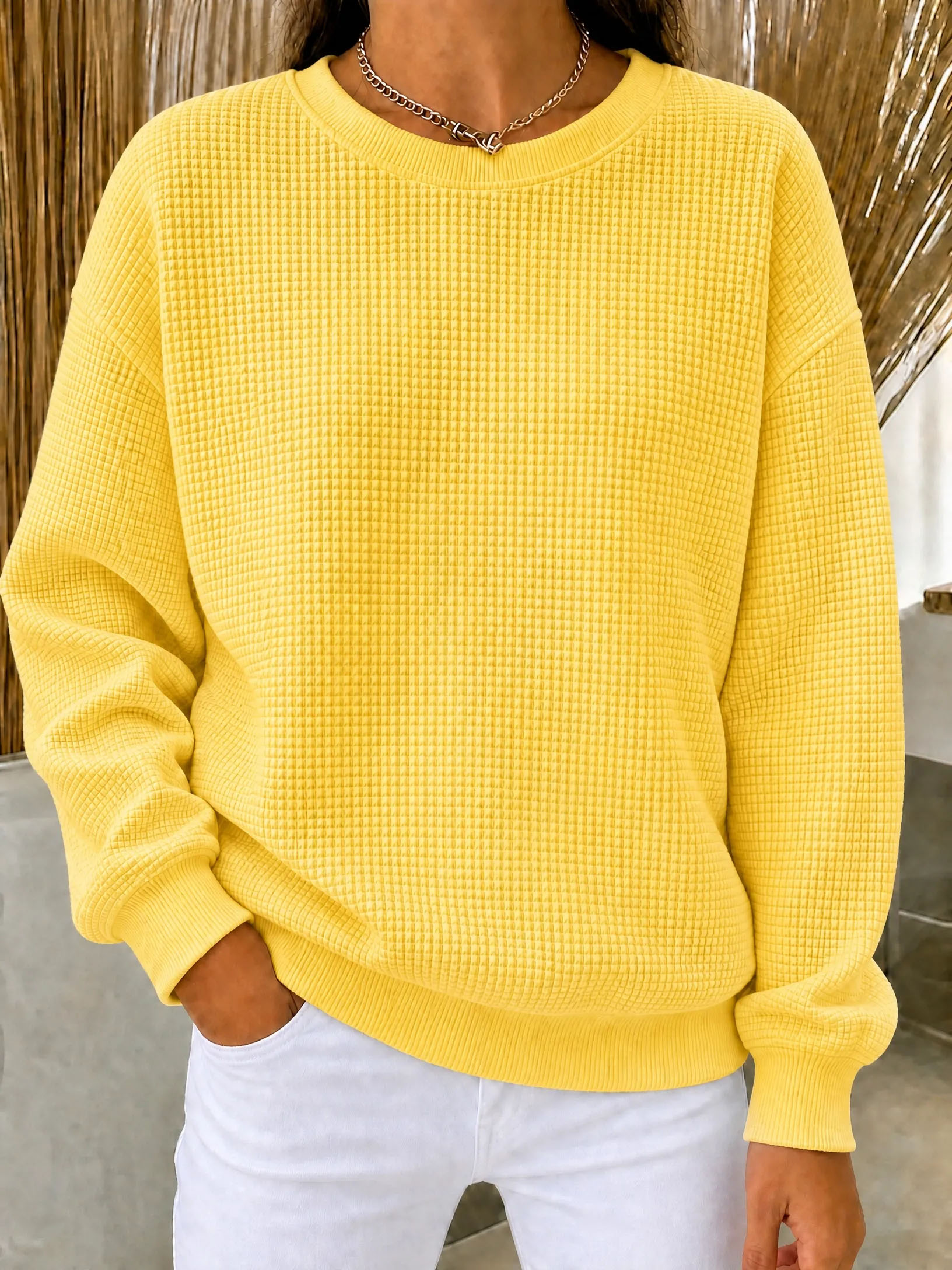 CLEARANCE SALE 49% off🔥Women's Waffle Knit Crewneck Sweatshirt
