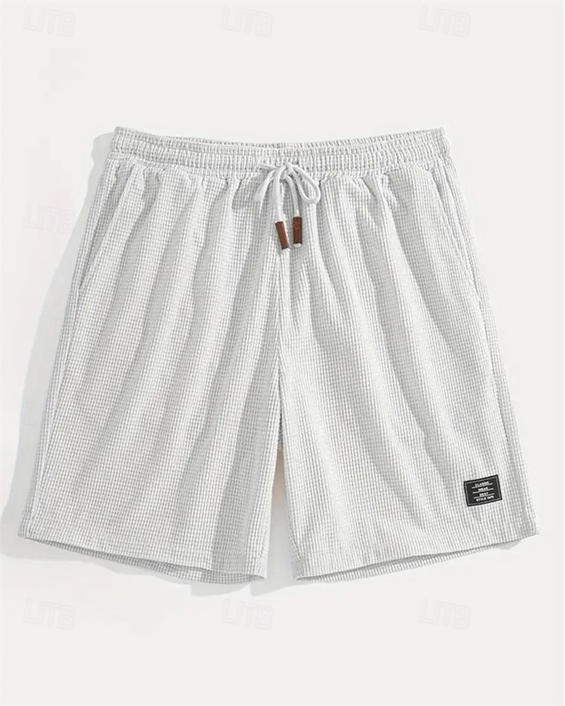 Men's Waffle Shorts Shorts Summer Shorts Casual Shorts Pocket Elastic Waist Drawstring Plain Comfort Breathable Knee Length Outdoor Vacation Sport Casual Black White Micro-elastic 2026 - BHD 9.19 &ndash;P3