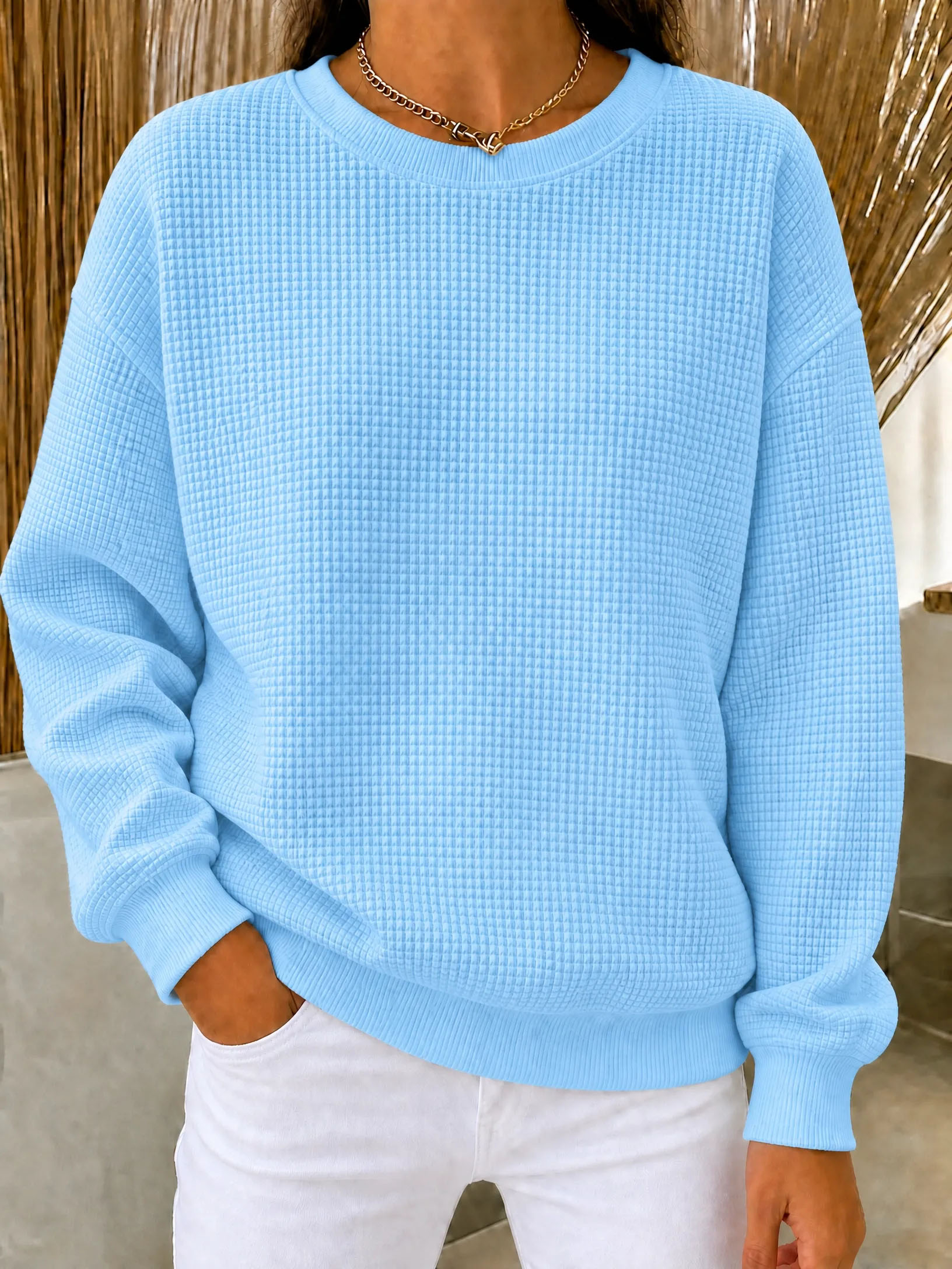 CLEARANCE SALE 49% off🔥Women's Waffle Knit Crewneck Sweatshirt