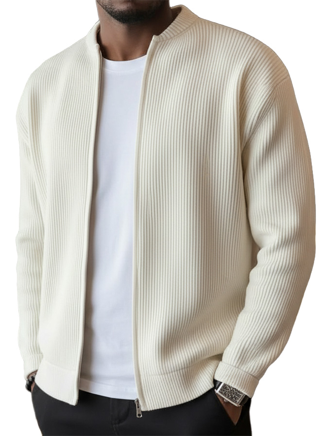 【Hot Seller: 49% Off🎉🎉🎉】Men's Simple Casual Ribbed Stand Collar Zipper  Long Sleeved Jacket