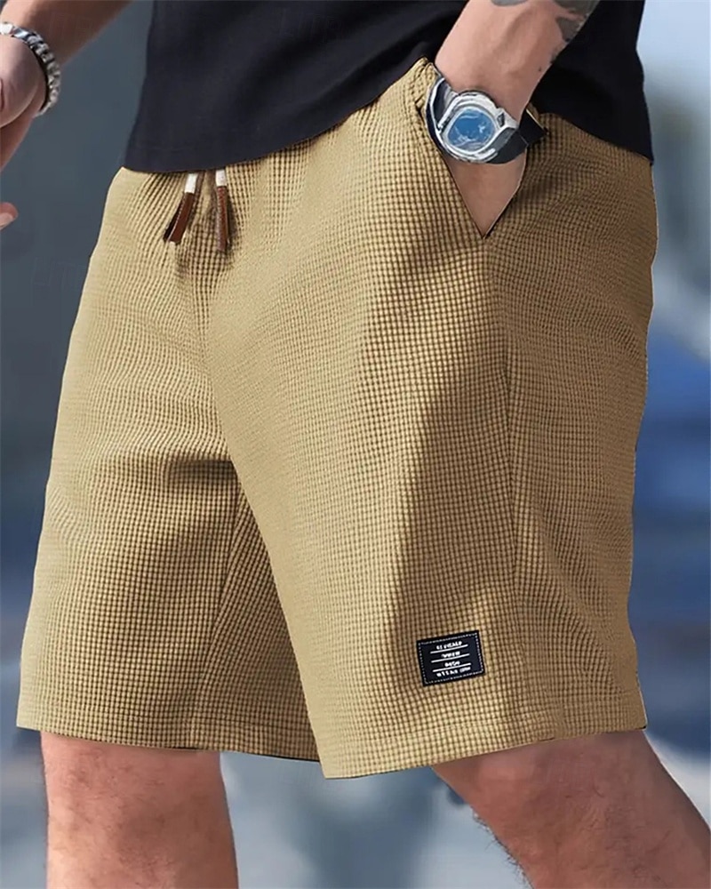 Men's Waffle Shorts Shorts Summer Shorts Casual Shorts Pocket Elastic Waist Drawstring Plain Comfort Breathable Knee Length Outdoor Vacation Sport Casual Black White Micro-elastic 2026 - BHD 9.19 &ndash;P10