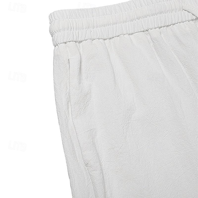 Men's Shorts Linen Shorts Summer Shorts Beach Shorts Buttons Drawstring Elastic Waist Plain Comfort Breathable Knee Length Outdoor Daily Beach Vacation Fashion Black White Micro-elastic 2026 - BHD 6.4 &ndash;P15