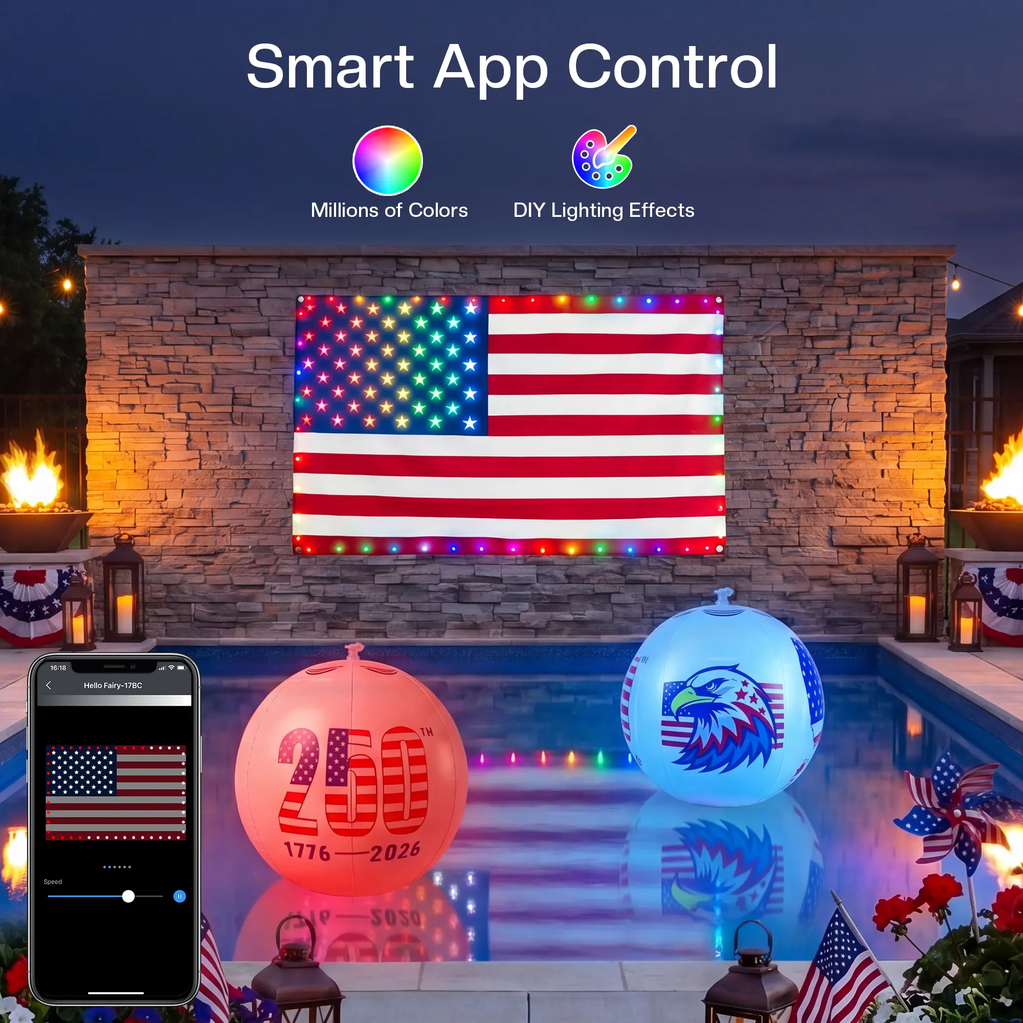 Smart LED American Flag Lights - 3x5 FT Music Sync