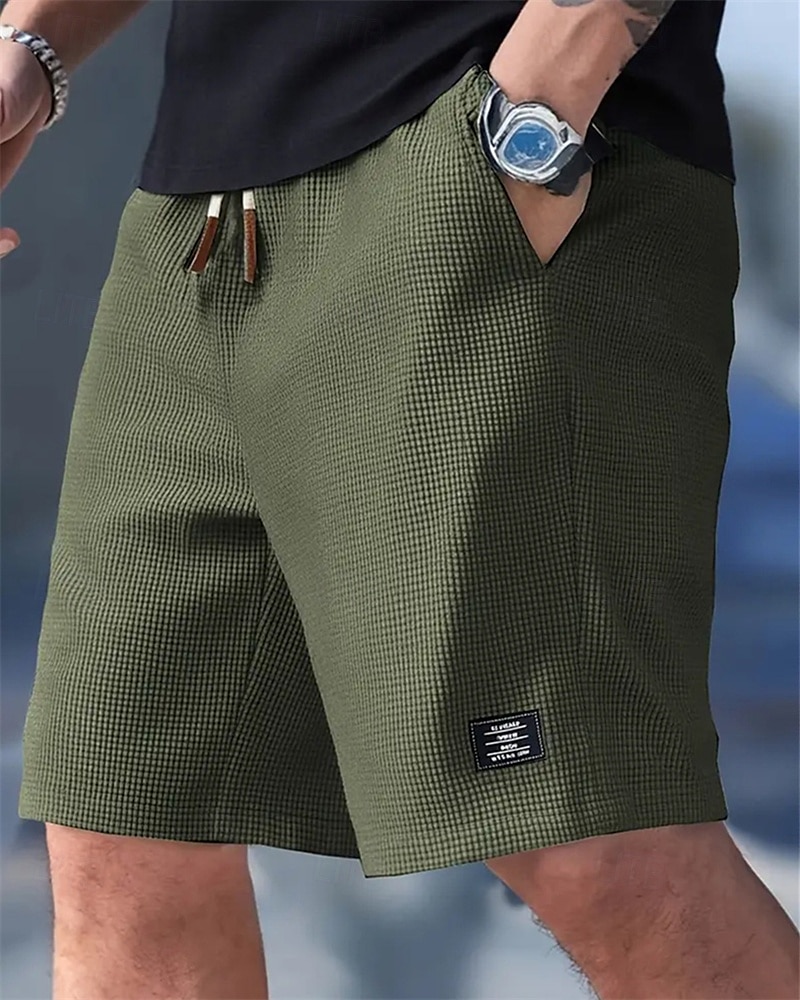 Men's Waffle Shorts Shorts Summer Shorts Casual Shorts Pocket Elastic Waist Drawstring Plain Comfort Breathable Knee Length Outdoor Vacation Sport Casual Black White Micro-elastic 2026 - BHD 9.19 &ndash;P12