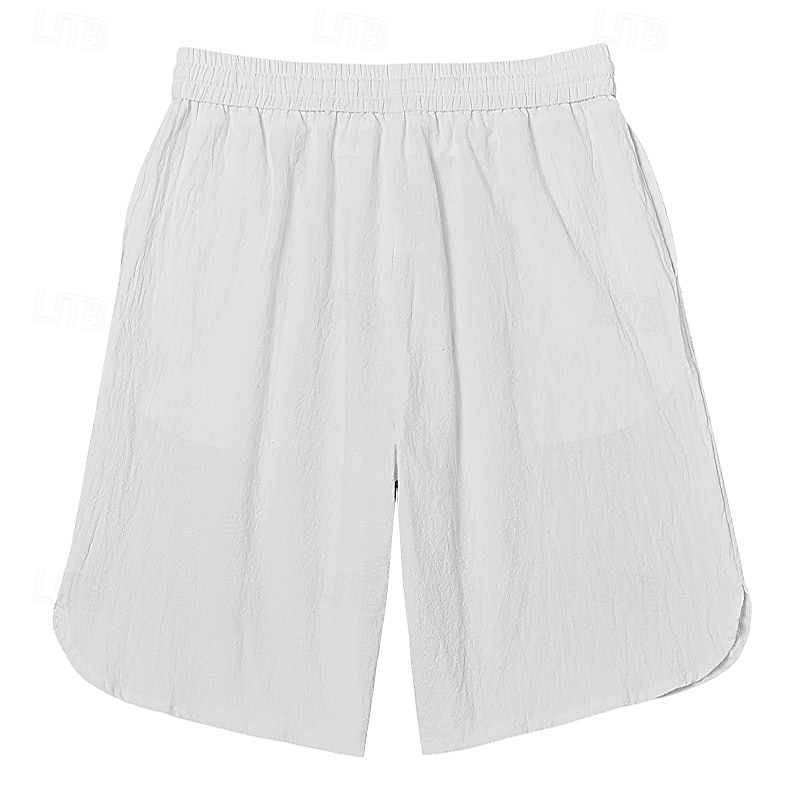 Men's Shorts Linen Shorts Summer Shorts Beach Shorts Buttons Drawstring Elastic Waist Plain Comfort Breathable Knee Length Outdoor Daily Beach Vacation Fashion Black White Micro-elastic 2026 - BHD 6.4 &ndash;P11