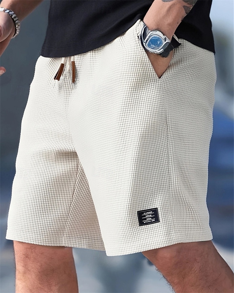Men's Waffle Shorts Shorts Summer Shorts Casual Shorts Pocket Elastic Waist Drawstring Plain Comfort Breathable Knee Length Outdoor Vacation Sport Casual Black White Micro-elastic 2026 - BHD 9.19 &ndash;P4