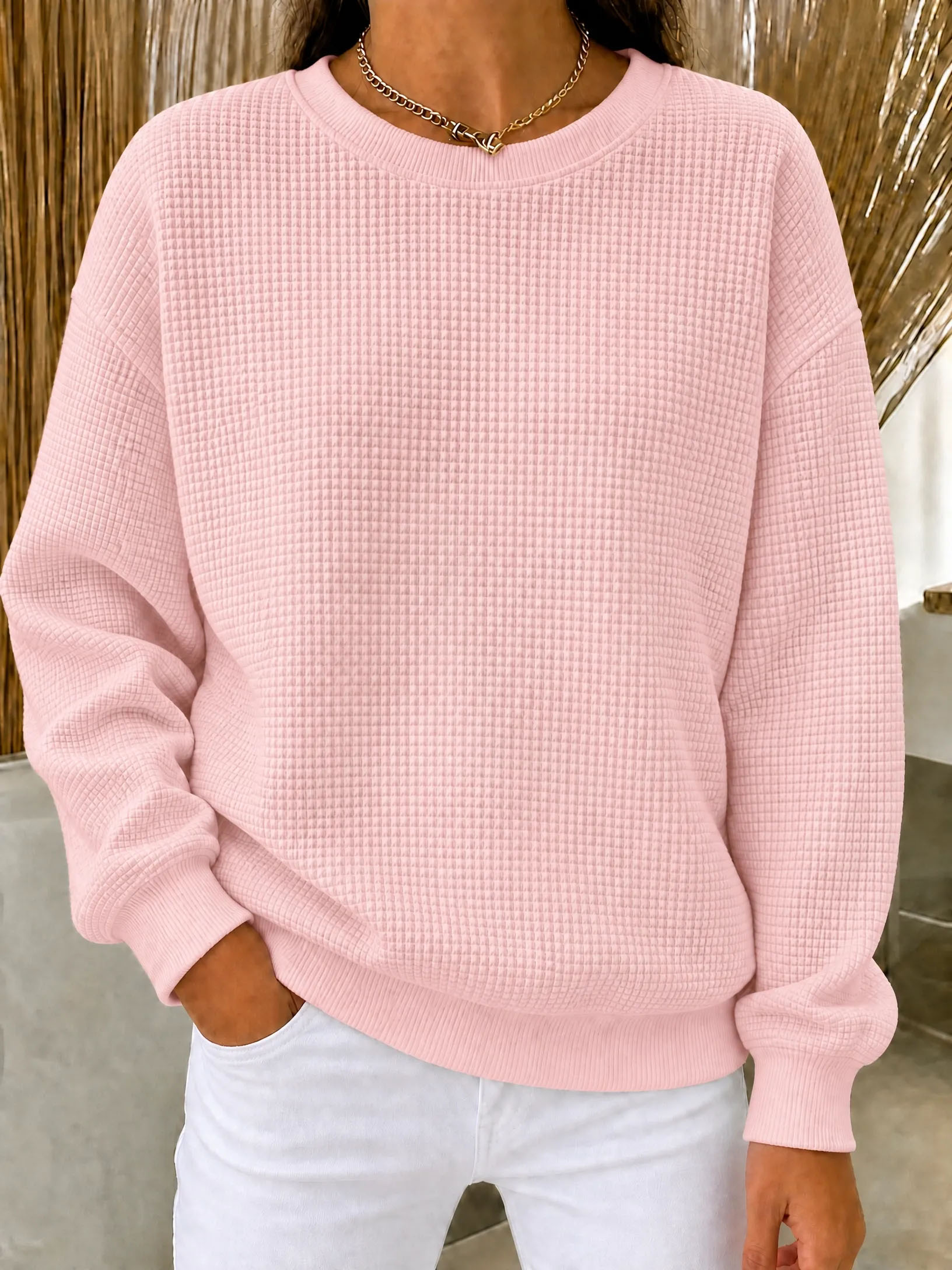 CLEARANCE SALE 49% off🔥Women's Waffle Knit Crewneck Sweatshirt