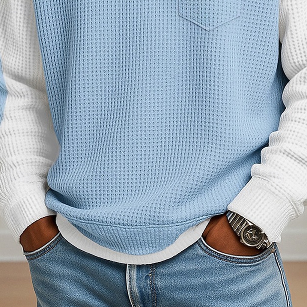 Men's Waffle Polo Shirts Polo Casual Formal Banded Collar Long Sleeve Fashion Solid Color Textured Color Block Buttons Fall Spring &  Fall Fall & Winter Regular Fit Light Green Navy Blue Light Grey 2026 - BHD 7.6 &ndash;P3