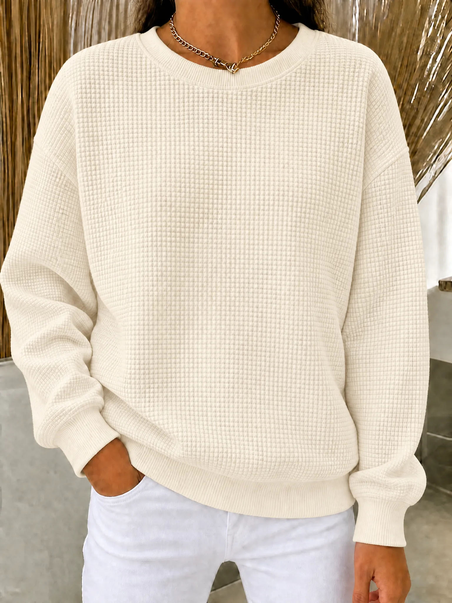 CLEARANCE SALE 49% off🔥Women's Waffle Knit Crewneck Sweatshirt