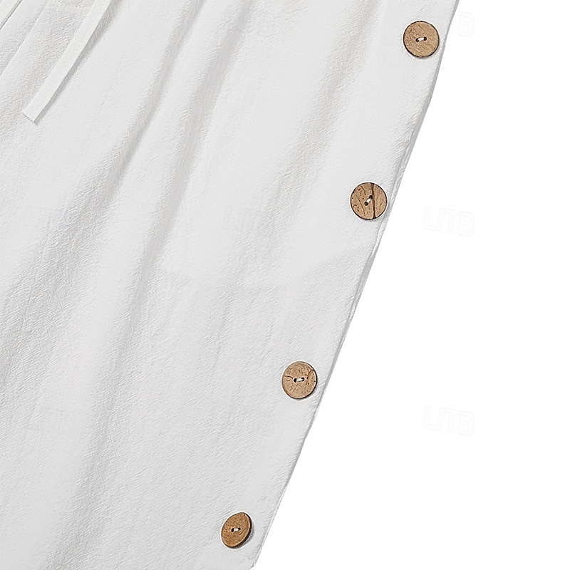 Men's Shorts Linen Shorts Summer Shorts Beach Shorts Buttons Drawstring Elastic Waist Plain Comfort Breathable Knee Length Outdoor Daily Beach Vacation Fashion Black White Micro-elastic 2026 - BHD 6.4 &ndash;P13