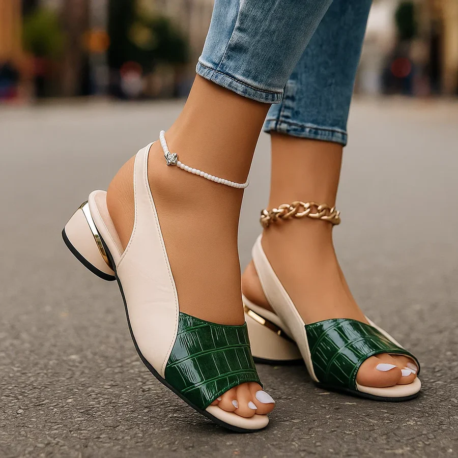 Soft leather peep-toe slides with low-to-mid heels