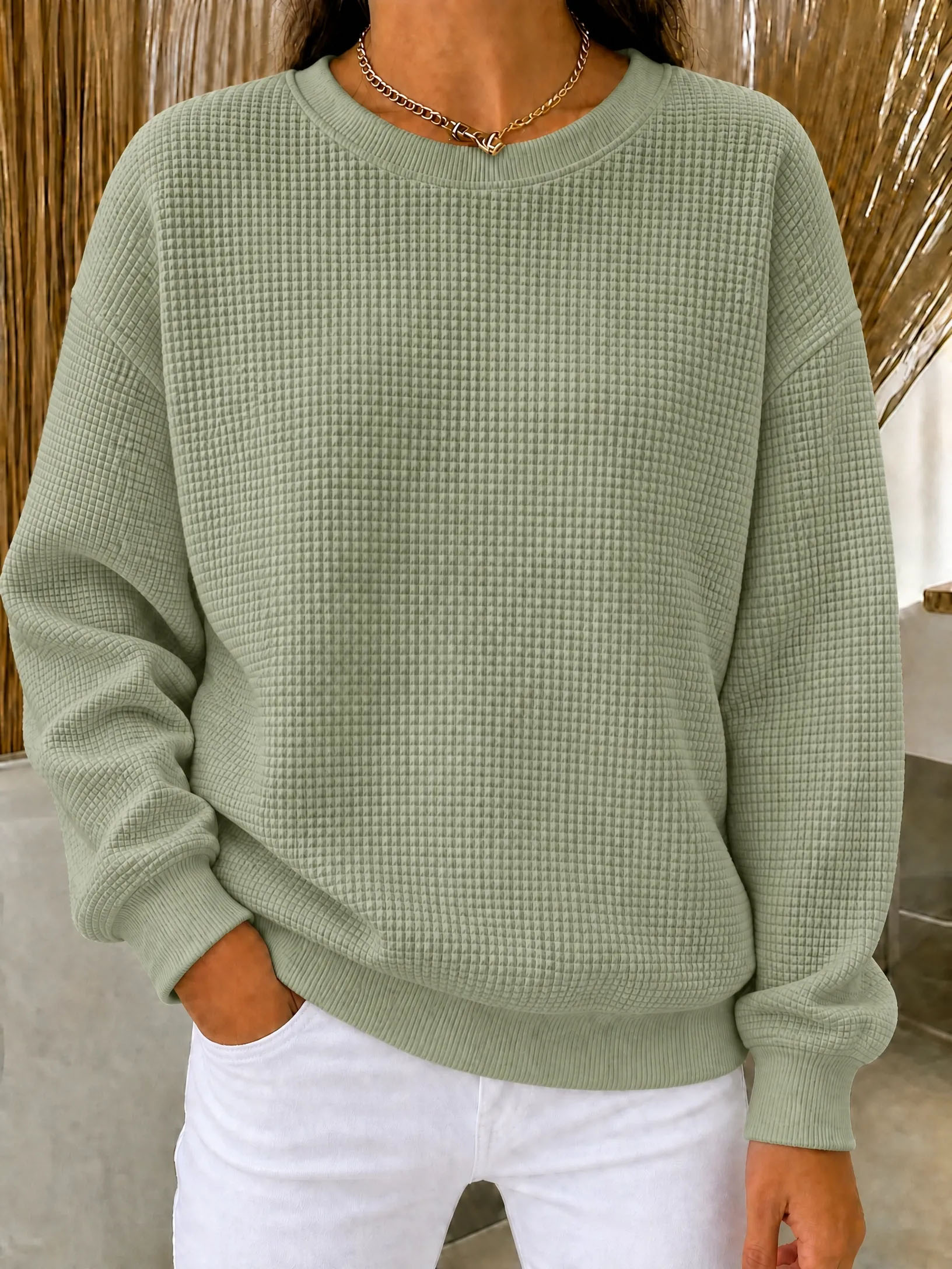 CLEARANCE SALE 49% off🔥Women's Waffle Knit Crewneck Sweatshirt