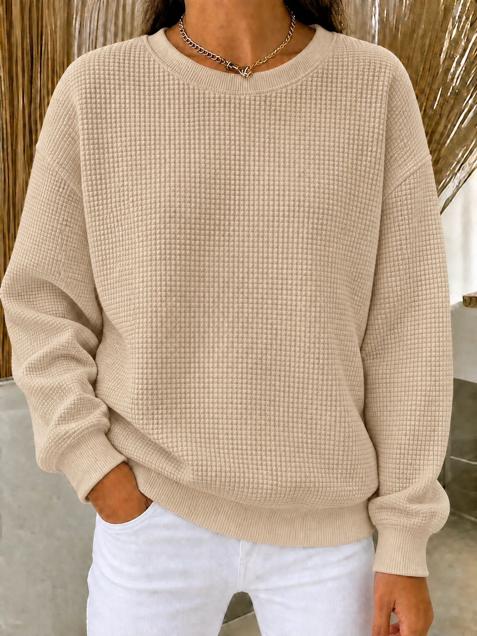 CLEARANCE SALE 49% off🔥Women's Waffle Knit Crewneck Sweatshirt