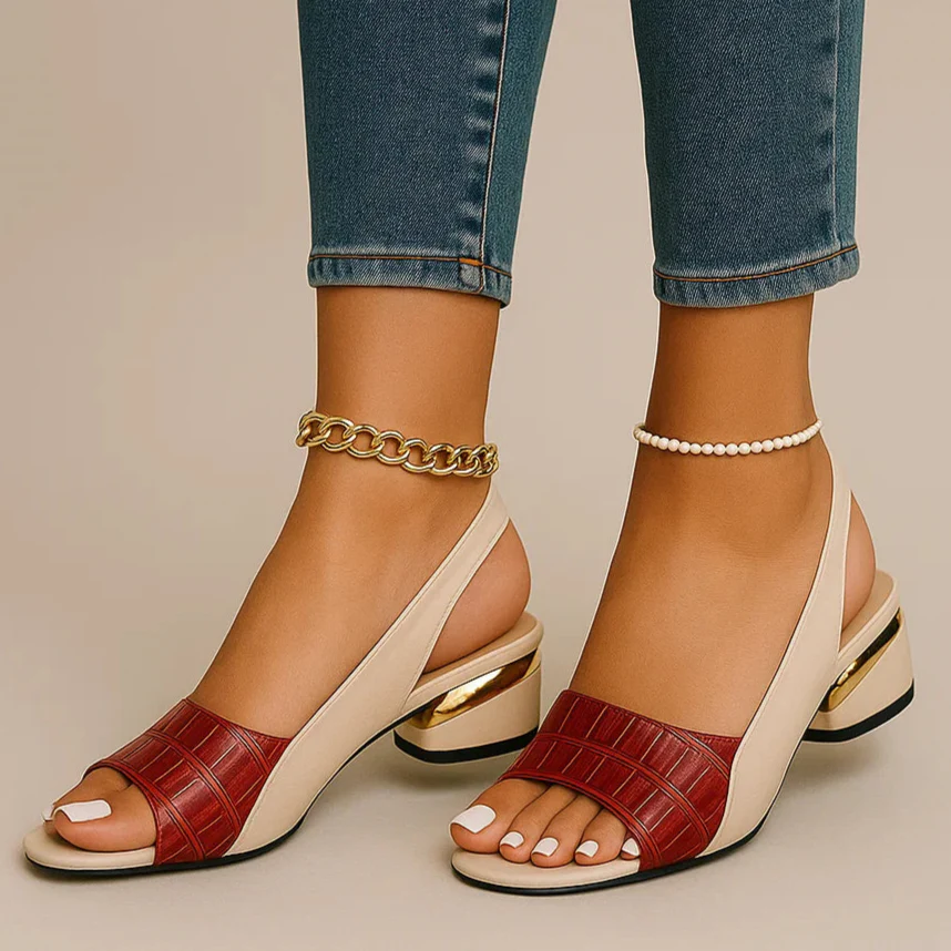 Soft leather peep-toe slides with low-to-mid heels