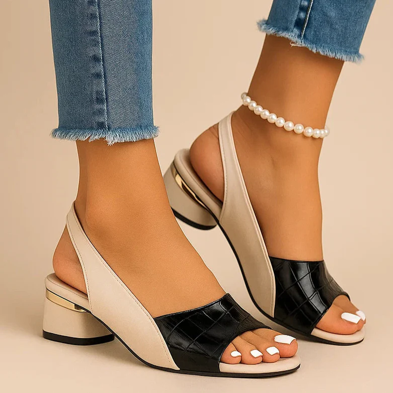 Soft leather peep-toe slides with low-to-mid heels