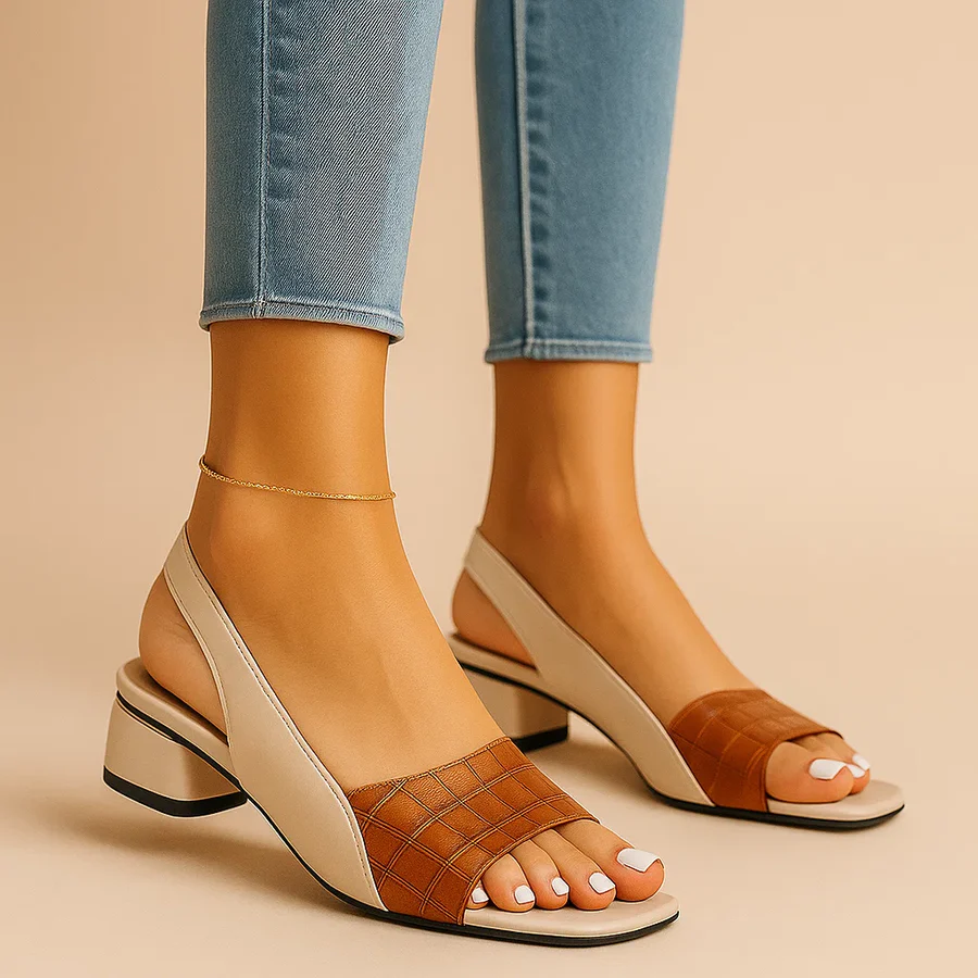 Soft leather peep-toe slides with low-to-mid heels