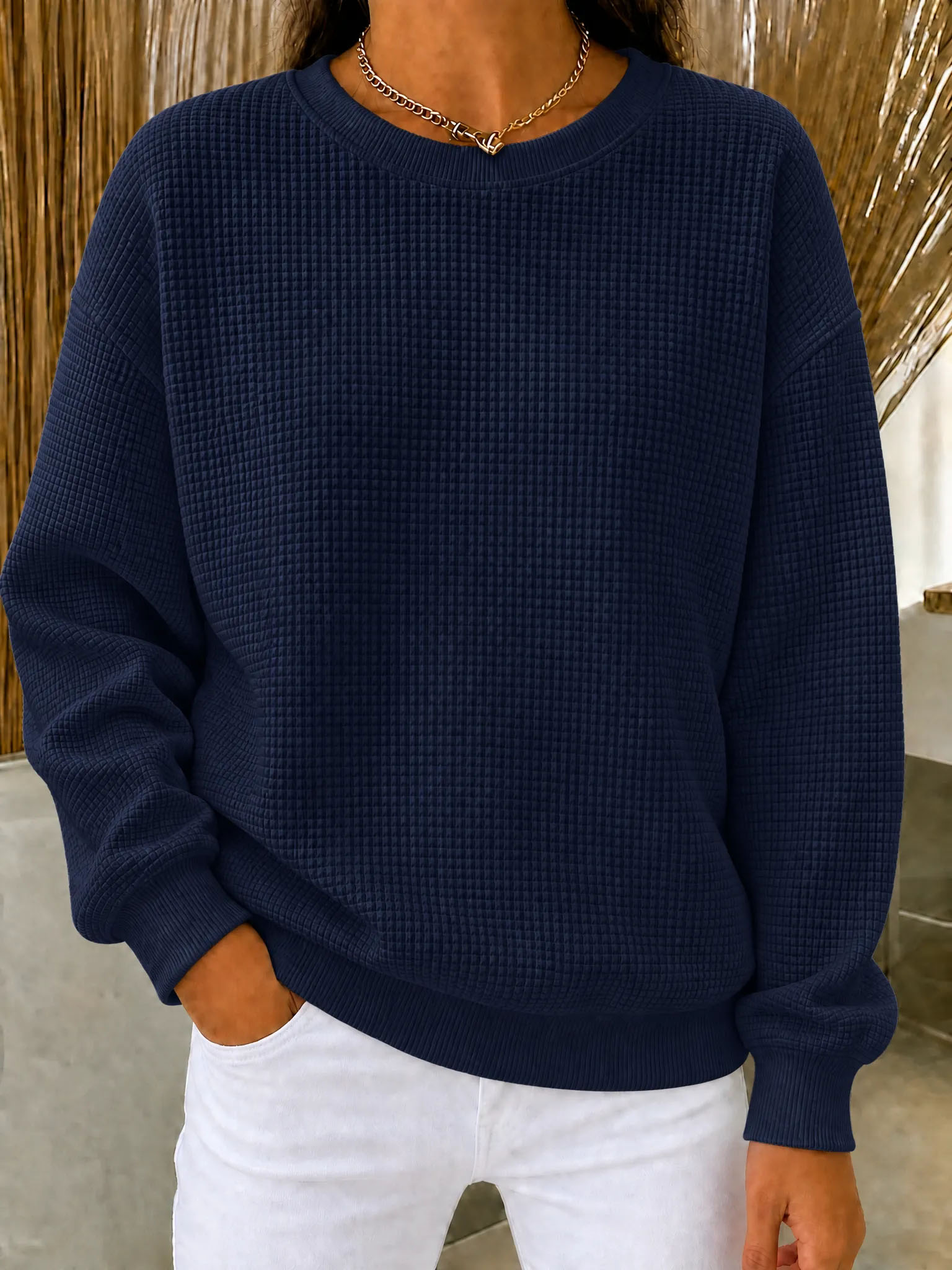 CLEARANCE SALE 49% off🔥Women's Waffle Knit Crewneck Sweatshirt
