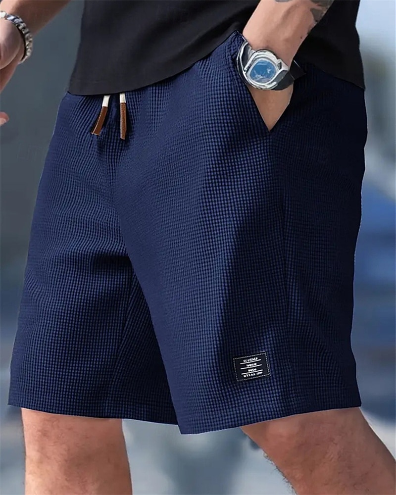 Men's Waffle Shorts Shorts Summer Shorts Casual Shorts Pocket Elastic Waist Drawstring Plain Comfort Breathable Knee Length Outdoor Vacation Sport Casual Black White Micro-elastic 2026 - BHD 9.19 &ndash;P16