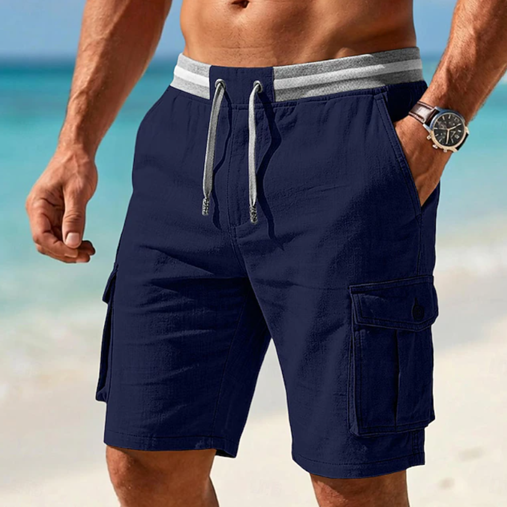 【🎉🎉Summer clearance, 50% off】Men Striped Waist Drawstring Multi Pocket Cargo Shorts