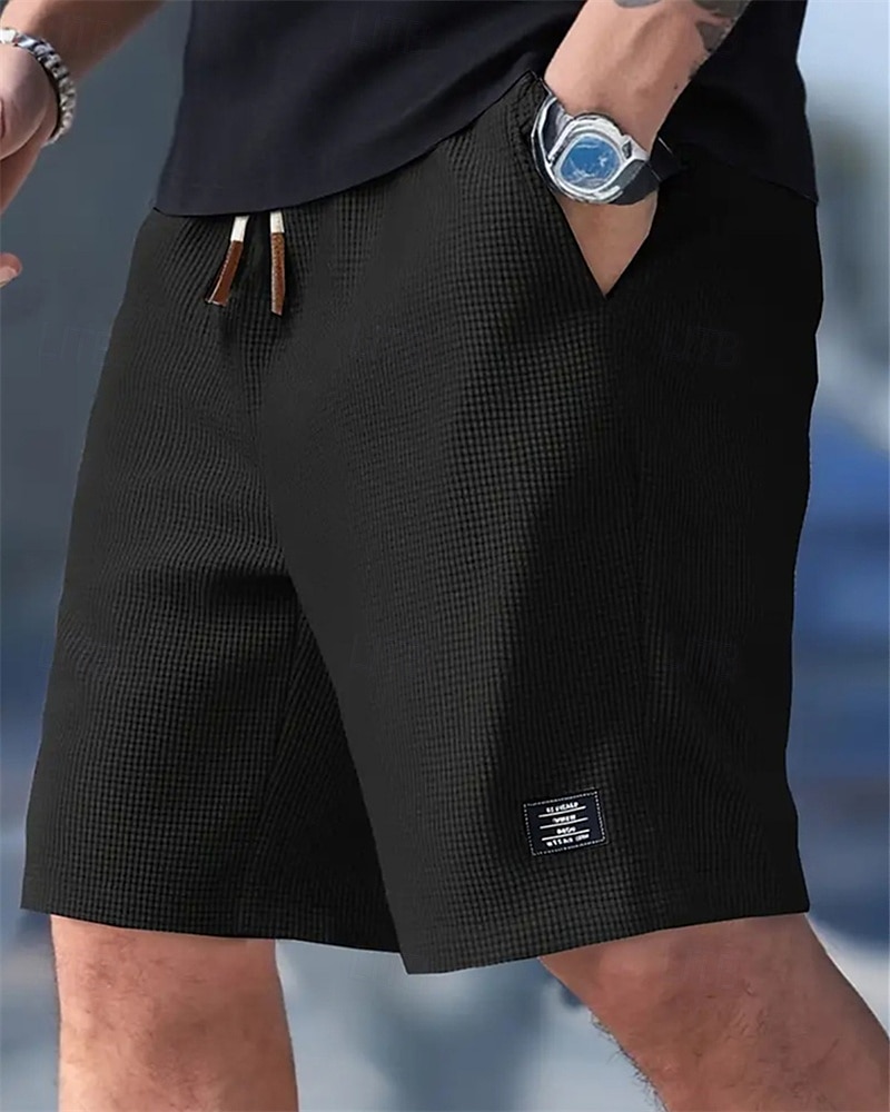 Men's Waffle Shorts Shorts Summer Shorts Casual Shorts Pocket Elastic Waist Drawstring Plain Comfort Breathable Knee Length Outdoor Vacation Sport Casual Black White Micro-elastic 2026 - BHD 9.19 &ndash;P8