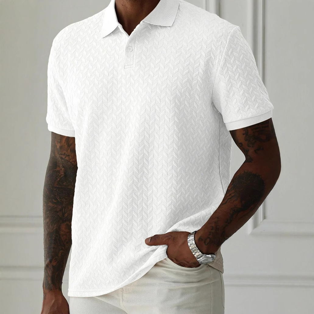 Men's solid-color short-sleeve shirt with a collar and front button closure