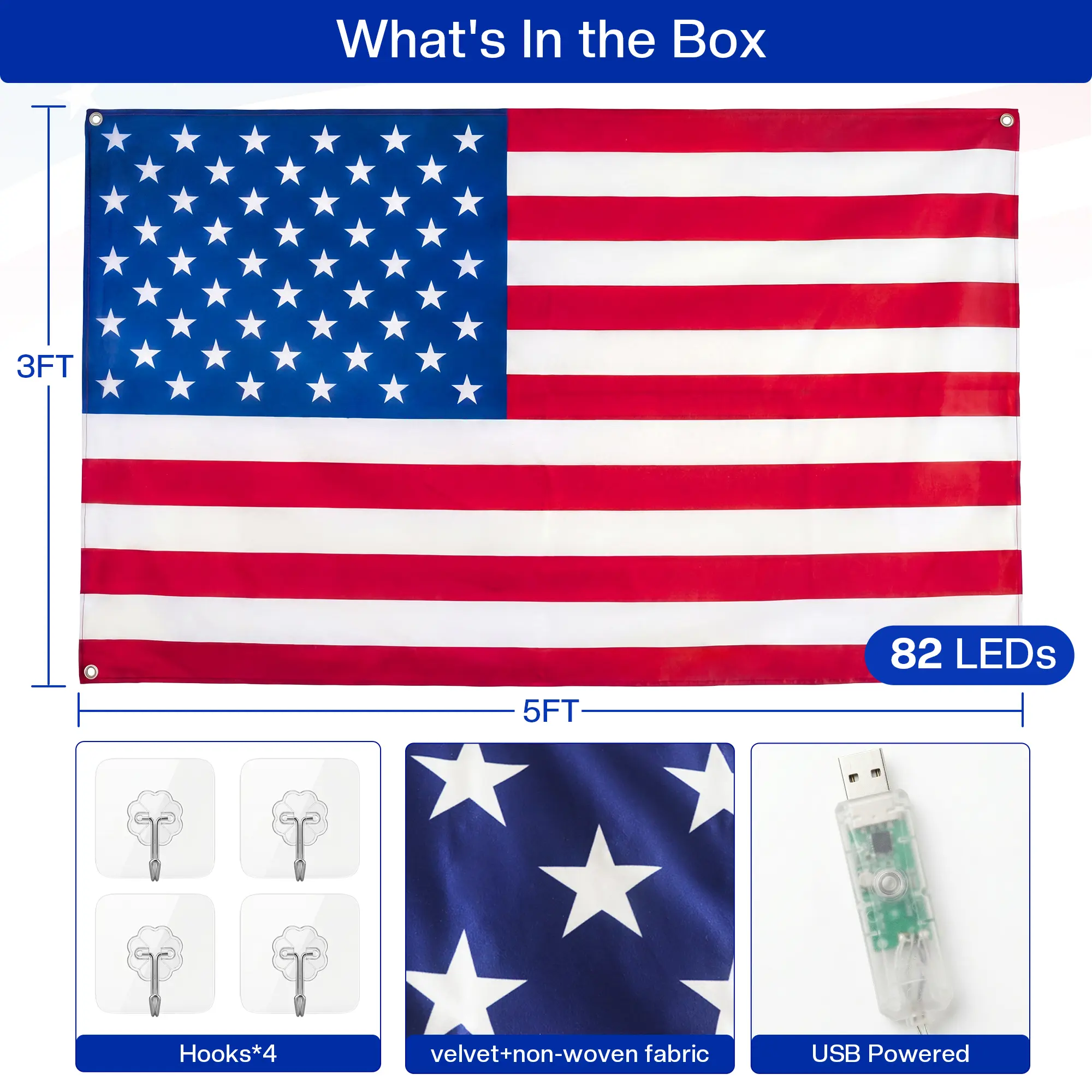 Smart LED American Flag Lights - 3x5 FT Music Sync