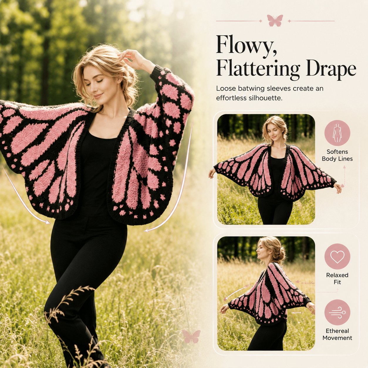 🧶🦋Butterfly Knitted Shawl Cape cardigan Outerwear