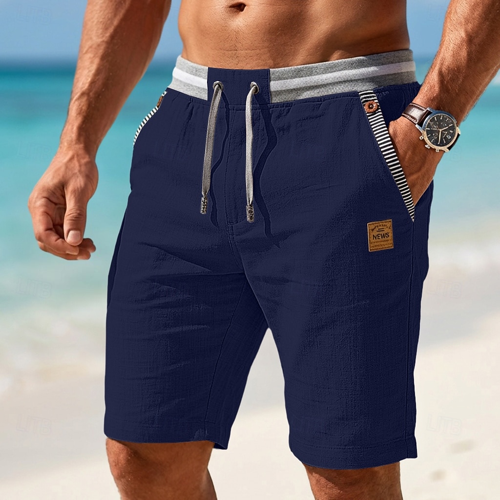 Men's Shorts Linen Shorts Summer Shorts Beach Shorts Drawstring Pocket Elastic Waist Color Block Solid Comfort Breathable Short Casual Daily Beach Vacation Fashion Khaki Dark Khaki Inelastic 2026 - BHD 12.09 &ndash;P13