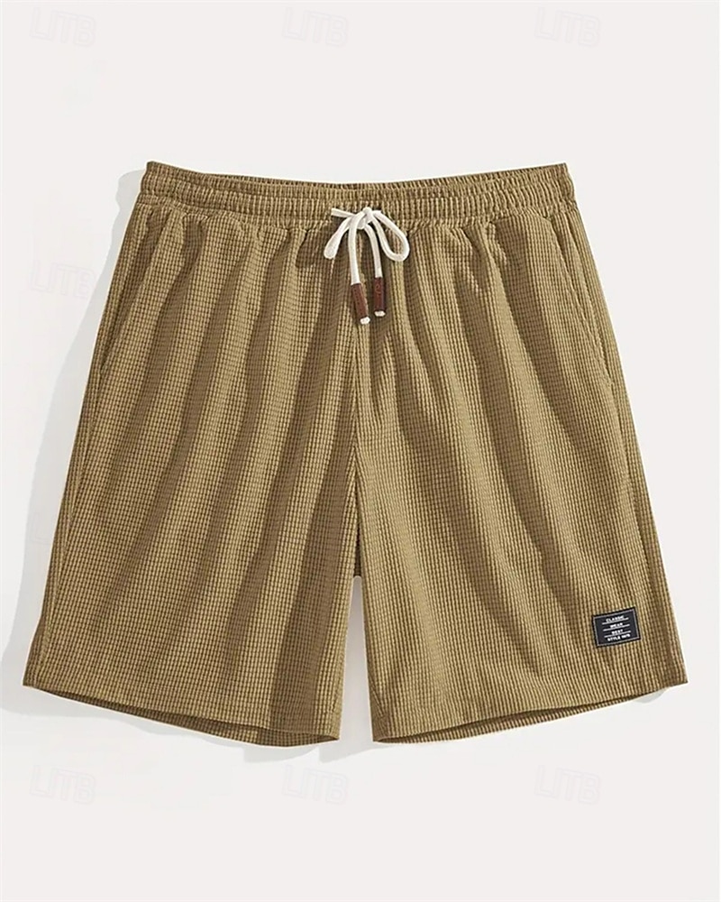Men's Waffle Shorts Shorts Summer Shorts Casual Shorts Pocket Elastic Waist Drawstring Plain Comfort Breathable Knee Length Outdoor Vacation Sport Casual Black White Micro-elastic 2026 - BHD 9.19 &ndash;P11