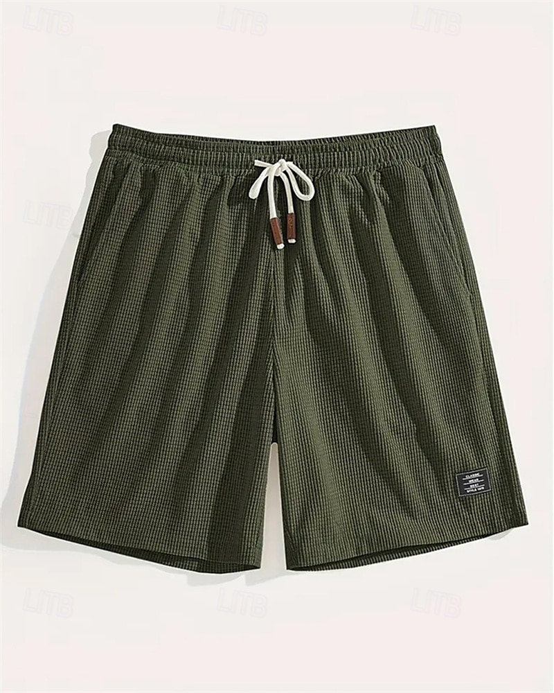 Men's Waffle Shorts Shorts Summer Shorts Casual Shorts Pocket Elastic Waist Drawstring Plain Comfort Breathable Knee Length Outdoor Vacation Sport Casual Black White Micro-elastic 2026 - BHD 9.19 &ndash;P13