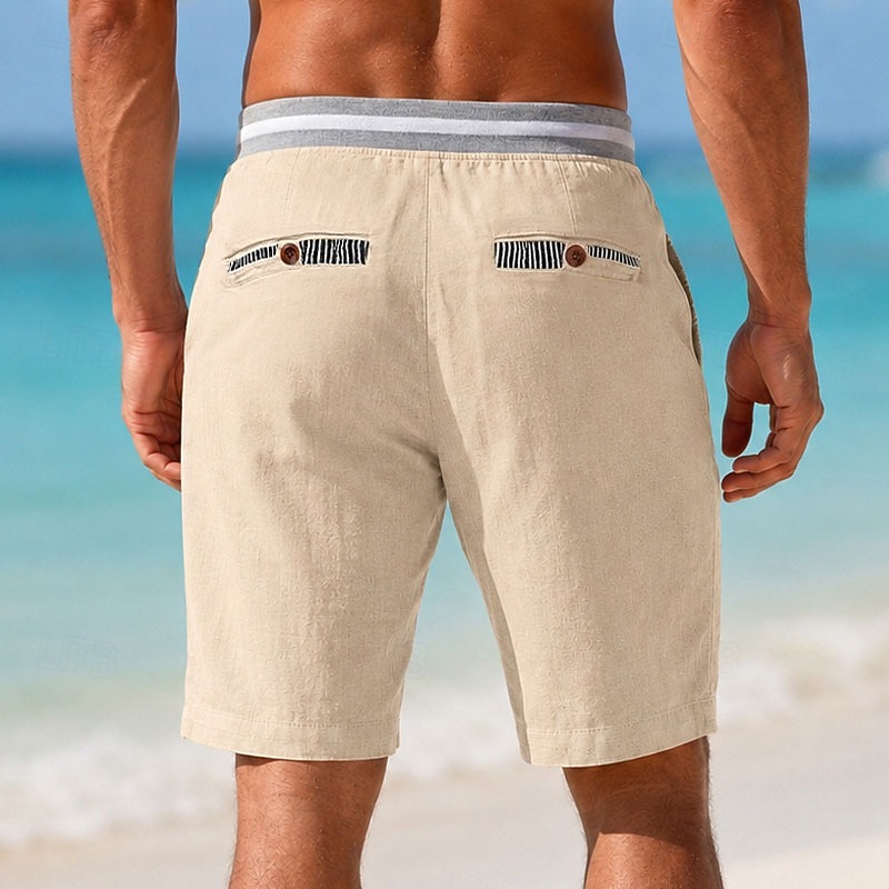 Men's Shorts Linen Shorts Summer Shorts Beach Shorts Drawstring Pocket Elastic Waist Color Block Solid Comfort Breathable Short Casual Daily Beach Vacation Fashion Khaki Dark Khaki Inelastic 2026 - BHD 12.09 &ndash;P4
