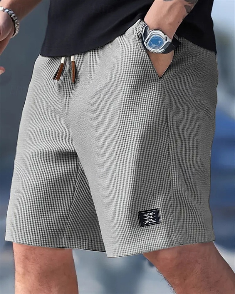 Men's Waffle Shorts Shorts Summer Shorts Casual Shorts Pocket Elastic Waist Drawstring Plain Comfort Breathable Knee Length Outdoor Vacation Sport Casual Black White Micro-elastic 2026 - BHD 9.19 &ndash;P14