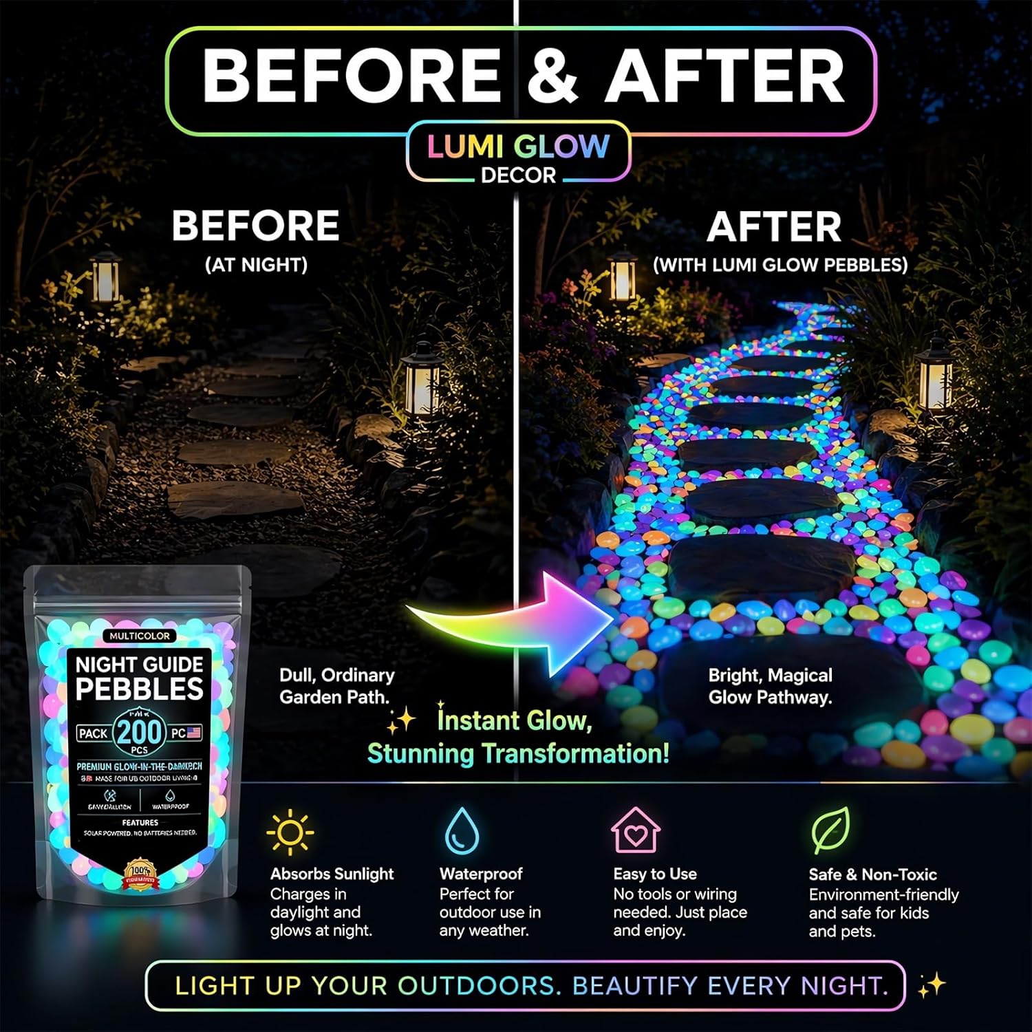 ⏰Hot Sale- 2026 Colorful Glow-in-the-Dark Garden Stones Night
