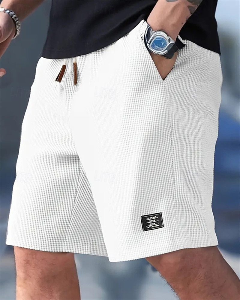 Men's Waffle Shorts Shorts Summer Shorts Casual Shorts Pocket Elastic Waist Drawstring Plain Comfort Breathable Knee Length Outdoor Vacation Sport Casual Black White Micro-elastic 2026 - BHD 9.19 &ndash;P1