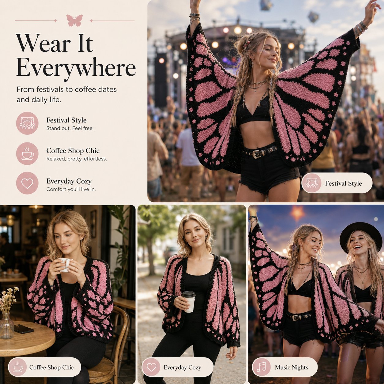 🧶🦋Butterfly Knitted Shawl Cape cardigan Outerwear