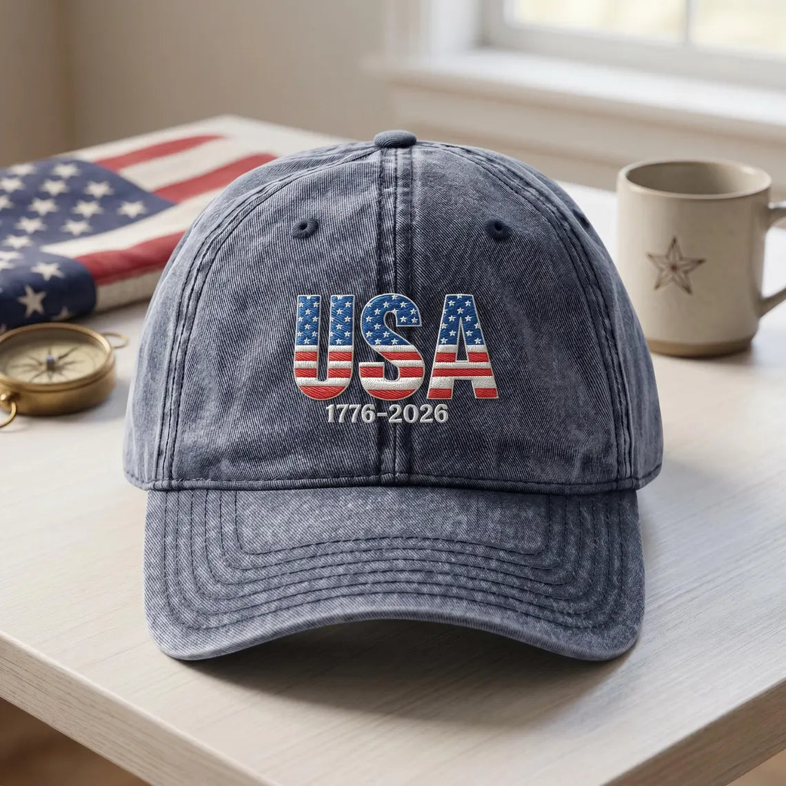 Embroidered America 250th Anniversary Hat, Patriotic USA Flag Cap